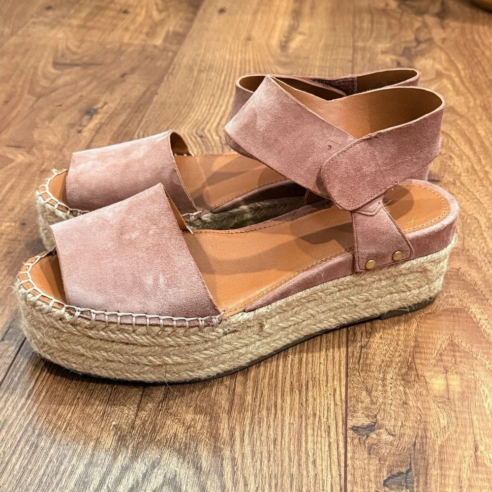 Franco Sarto Pellia Espadrille Wedge Sandals Mauve Suede Women's US 8.5 Pink